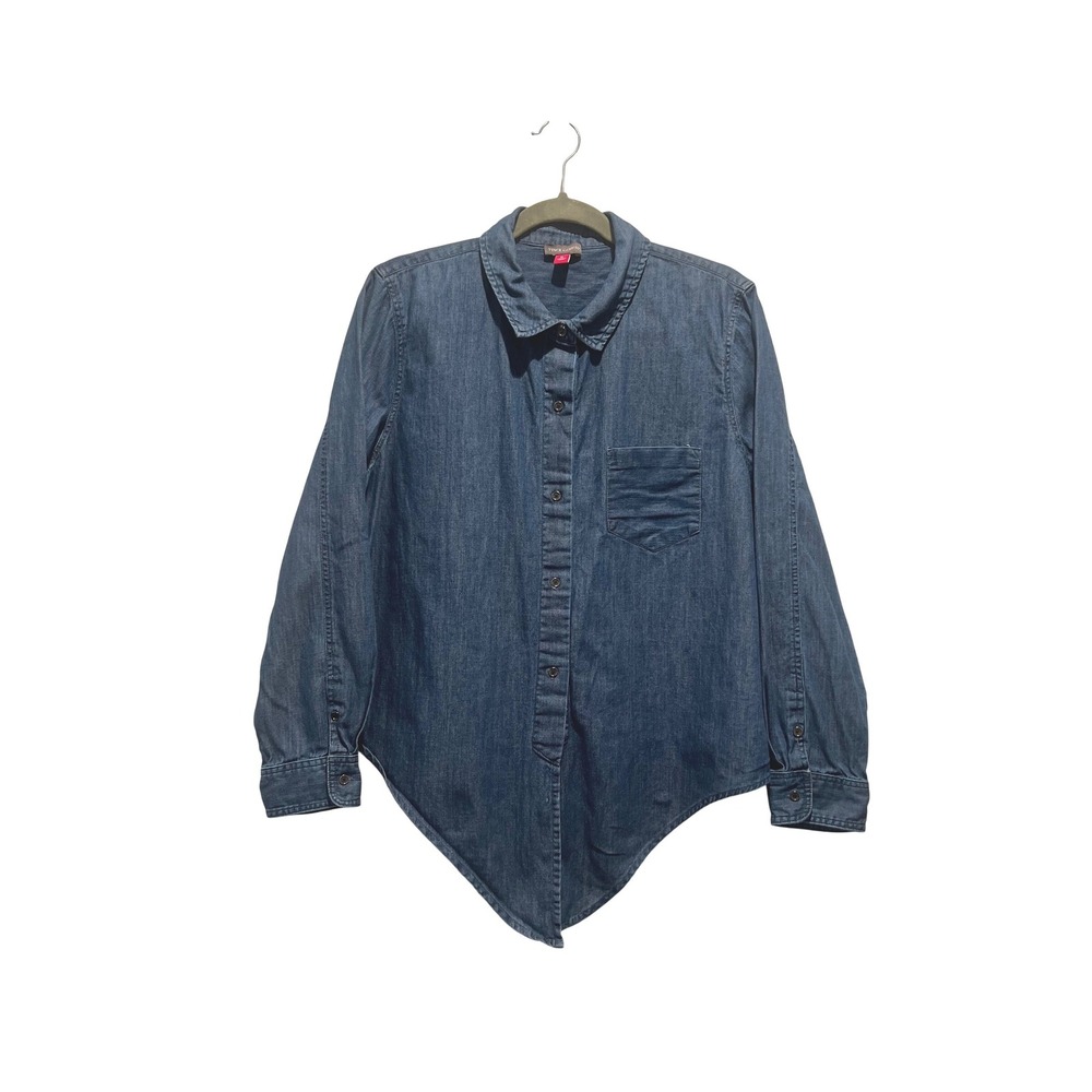 Vince Camuto Denim Shirt Blue Long Sleeve Tie Front Crop Western Chambray XL